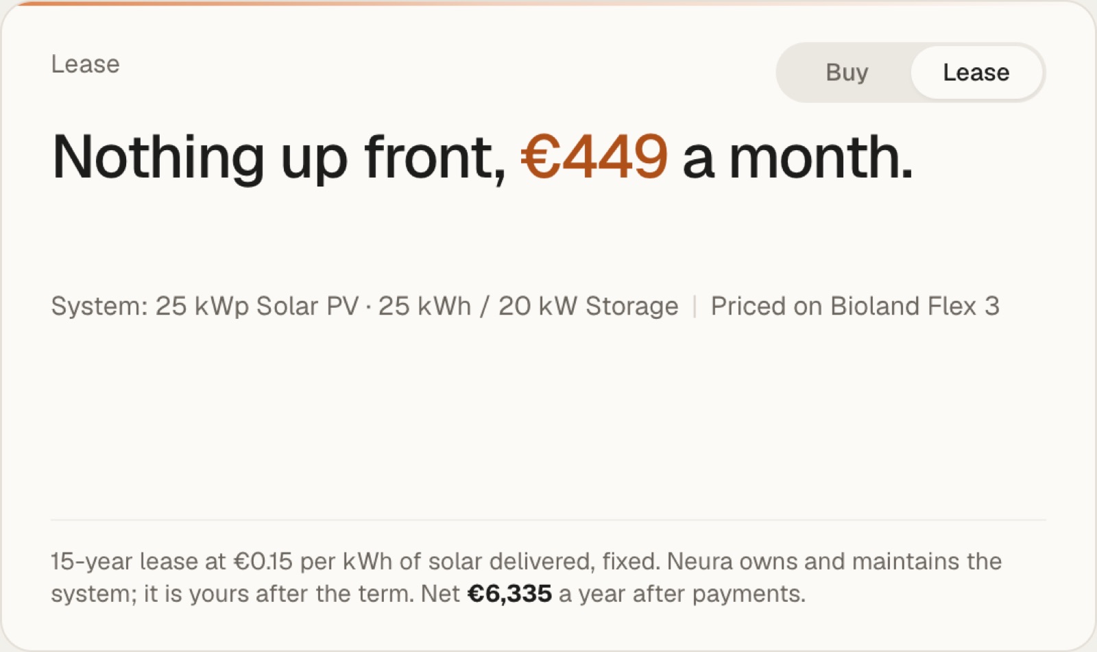 Lease: nothing up front, 449 euros a month